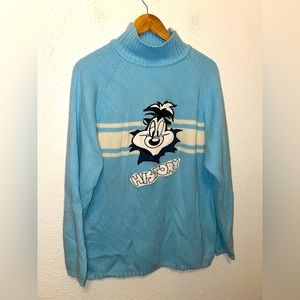 Iceberg History Pepe le pew  Cowl Neck  Sweater Knit Blue Vtg XL 90s Y2k…
